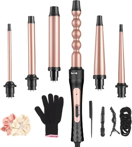 6 in 1 Curling Iron Professional Curling Wand Set Fast Heating Hair Curler with 6 Interchangeable Ceramic Barrels (0.35 to 1.25) for Women Quick Create Hairstyle in All Hair Type
