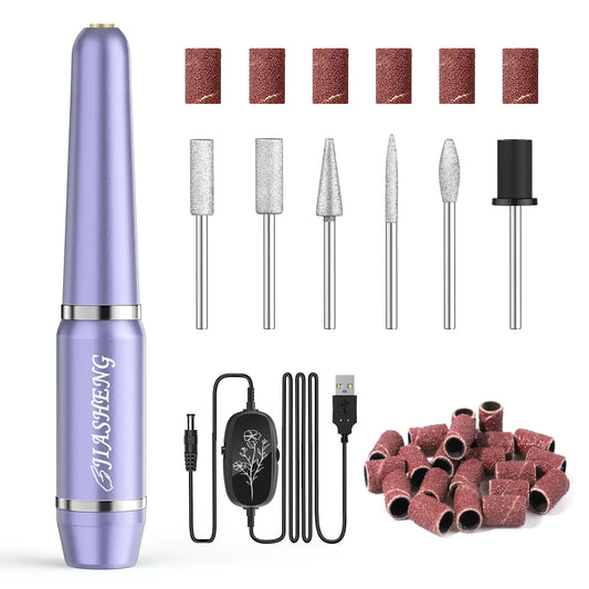 JIASHENG USB Electric Nail Drill Nail Drill Portable Electric Nail File for Acrylic Gel Nails Professional Nail Drill Kit Manicure and Pedicure Kit with Nail Drill Bits for Home and Salon Use Lilac