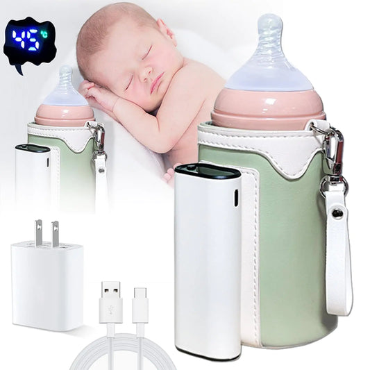 KIDENEI Portable Bottle Warmer USB Rechargeable Baby Bottle Warmer with 21-Level Temperature Regulation Baby Warmer Bottle with Temperature Digital Display for Home Family Travel