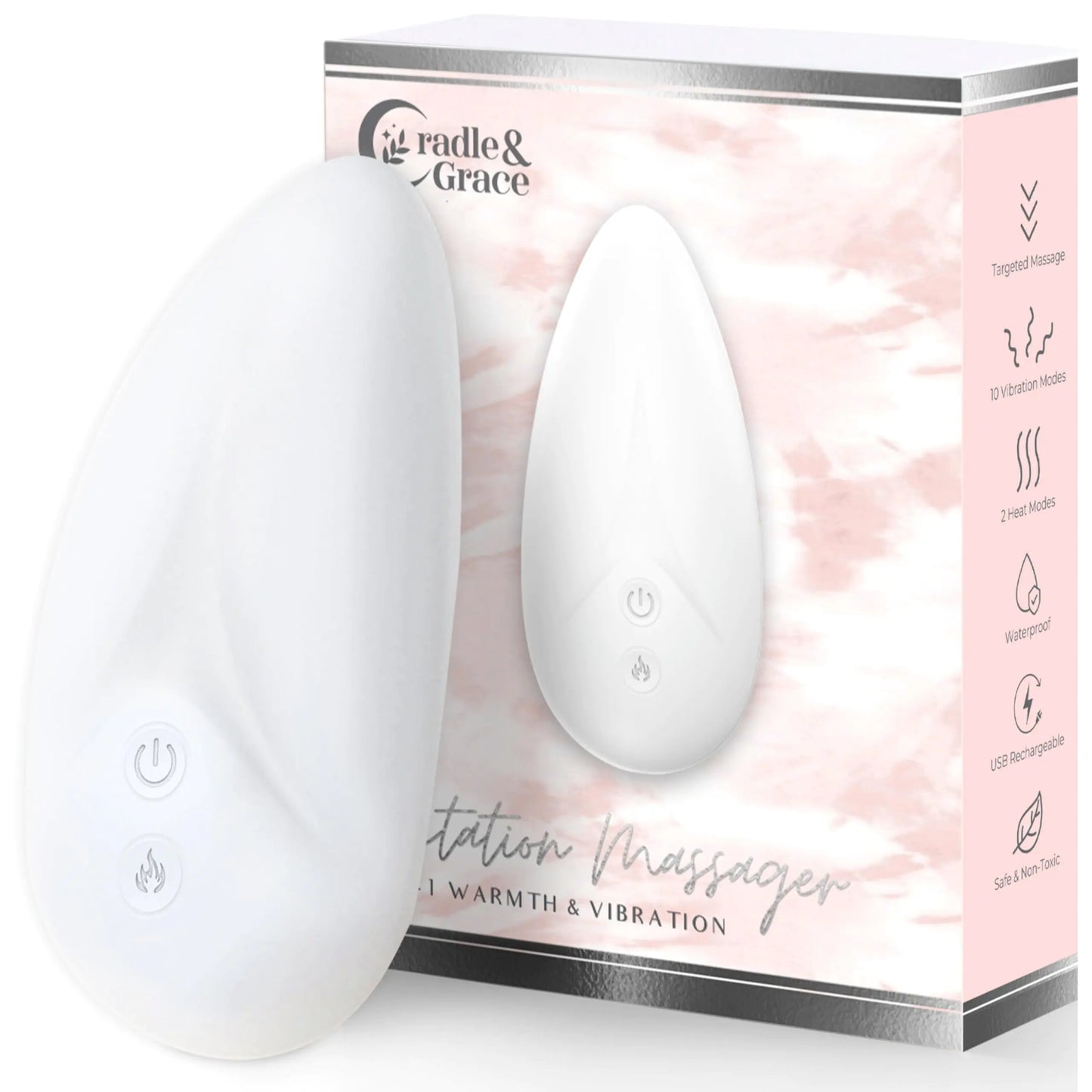 Cradle & Grace Warming Lactation Massager Waterproof Breastfeeding Massager with 10 Intensity Levels & 2 Heat Settings Breastfeeding Essentials to Support Milk Flow