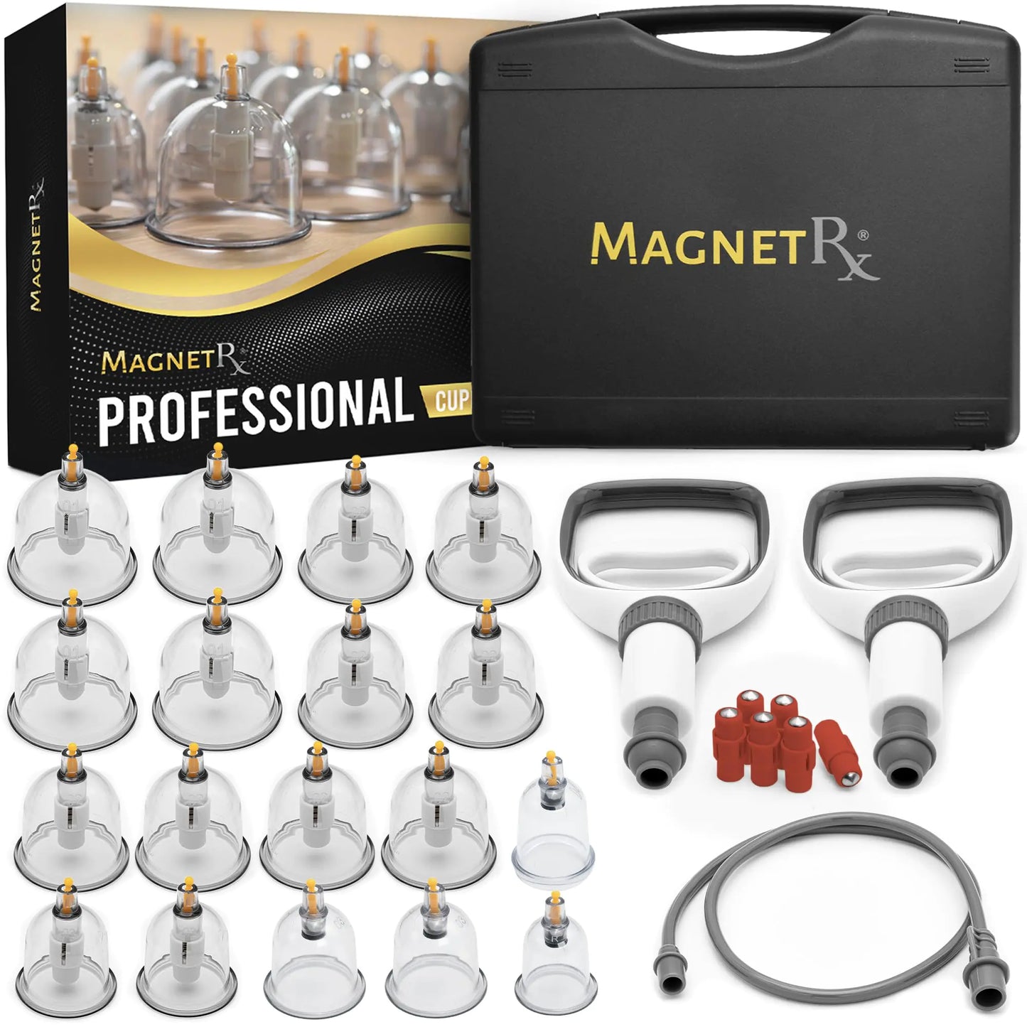 MagnetRX® Professional Cupping Therapy Set – 18 Multi-Sized Massage Cups with Magnetic Therapy – Biomagnetic Cupping Set with Pump Book and Case – Cupping Kit for Massage Therapy & Home Use