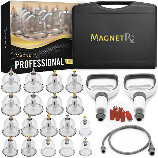 MagnetRX® Professional Cupping Therapy Set – 18 Multi-Sized Massage Cups with Magnetic Therapy – Biomagnetic Cupping Set with Pump Book and Case – Cupping Kit for Massage Therapy & Home Use